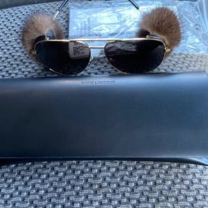 Saint Laurent Gold mink fur Classic 11 sunglasses